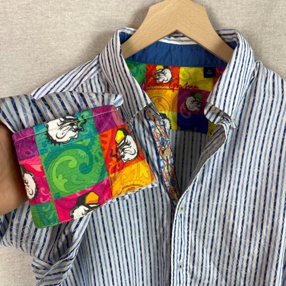 Robert Graham Mens Smoking Bulldog Button Up Shirt Size XL Flip Cuff Artsy Punk - Picture 3 of 15